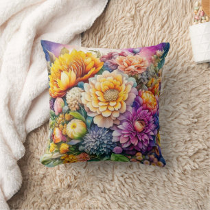 Mooie Kleurrijke Waterverf Ai Kunst Bloemen  Kussen