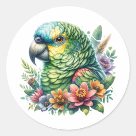 Mooie kleurrijke Waterverf Amazon Parrot Ronde Sticker