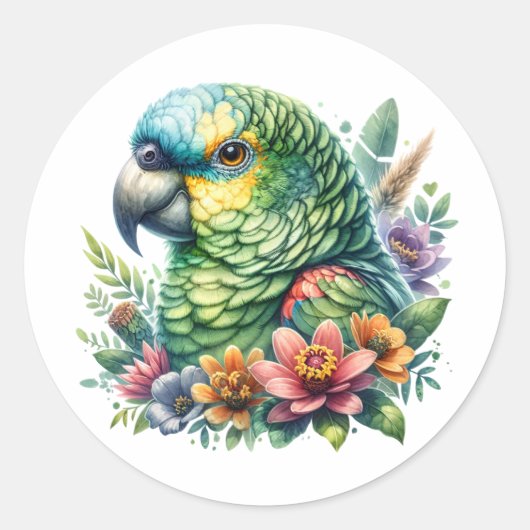 Mooie kleurrijke Waterverf Amazon Parrot Ronde Sticker (Voorkant)