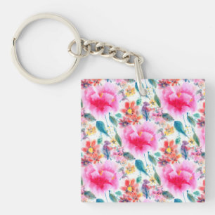 Mooie kleurrijke waterverf bloemen kenteken frame sleutelhanger