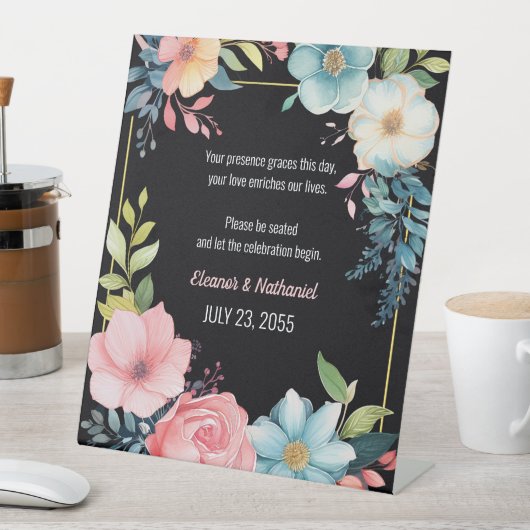 Mooie kleurrijke Waterverf bloemenbruiloft Reclamebord Met Voetstuk (Insitu)