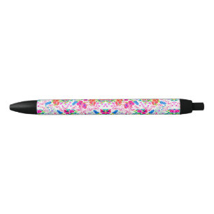 Mooie kleurrijke waterverf bloemenpatroon zwarte inkt pen