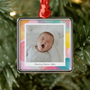 Mooie Kleurrijke Waterverf Cirkels Stippen Baby Fo Metalen Ornament