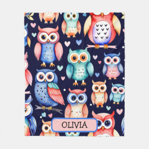 Mooie Kleurrijke Whimsical Uilen Patroon Fleece Deken