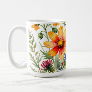Mooie kleurrijke wilde bloemen aquarelschilderij koffiemok