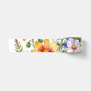 Mooie kleurrijke wilde bloemen aquarelschildering satijnen lint