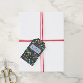 Mooie Kleurrijke Wilde Bloemen op Donker Teal Cadeaulabel