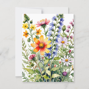 Mooie kleurrijke wilde bloemen waterverfschilderin briefkaart