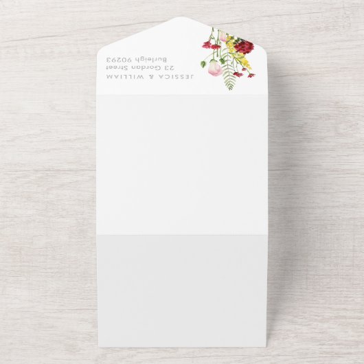 Mooie kleurrijke Wildflower bruiloft All In One Uitnodiging (Buitenkant)