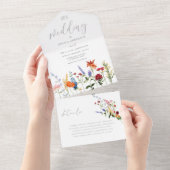 Mooie kleurrijke Wildflower bruiloft All In One Uitnodiging (Afscheurbaar)