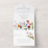 Mooie kleurrijke Wildflower bruiloft All In One Uitnodiging (Binnen)