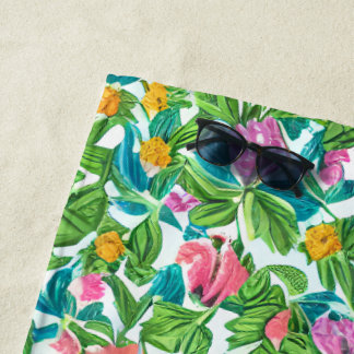 Mooie kleurrijke zomer bloem patroon groen roze  strandlaken
