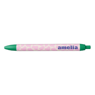 Mooie Koe Dierenprint Patroon Roze Groen Naam Zwarte Inkt Pen