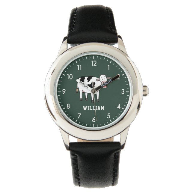 Mooie koe gepersonaliseerde aangepaste naam terug  horloge (Voorkant)
