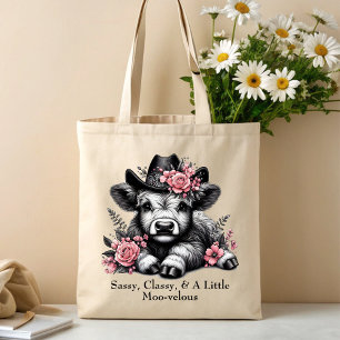 Mooie Koe Meisje Schotse Hoogland Koe Met Tekst Tote Bag