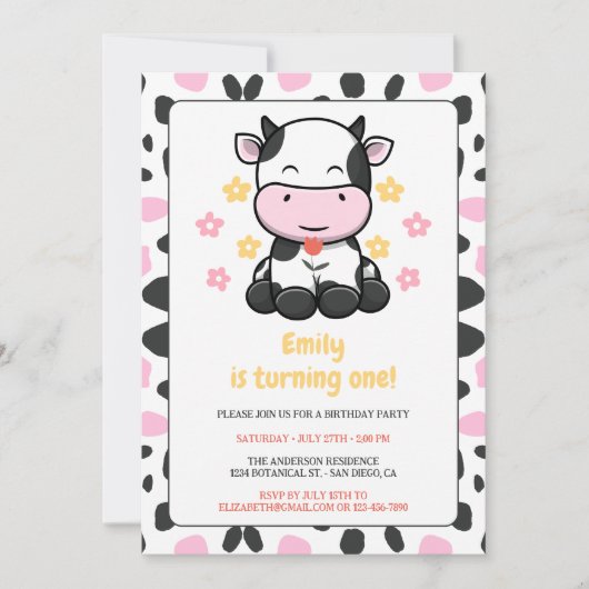 Mooie Koeienprint Roze & Zwarte Meideneigen Verjaa Kaart (Voorkant)