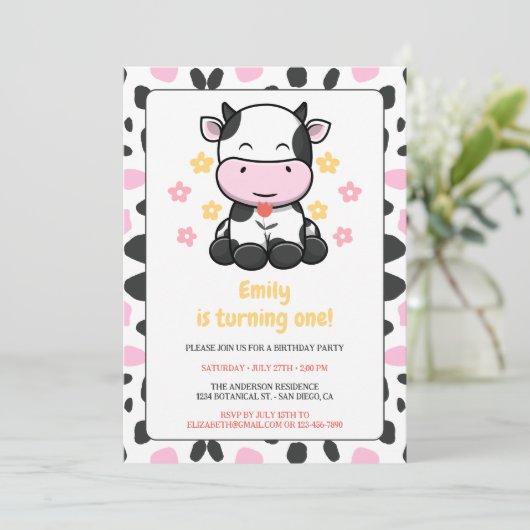 Mooie Koeienprint Roze & Zwarte Meideneigen Verjaa Kaart (Staand voorkant)