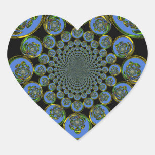 Mooie koele koningsblauwe zwarte Kaleidoscoop kuns Hart Sticker