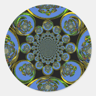 Mooie koele koningsblauwe zwarte Kaleidoscoop kuns Ronde Sticker