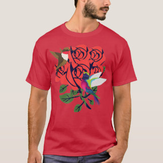 Mooie koetsvogels met rode rozenbloemen t-shirt