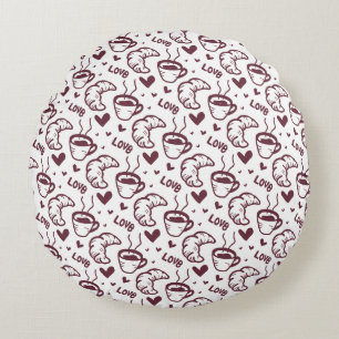 Mooie koffie en croissant Frans cafépatroon Rond Kussen