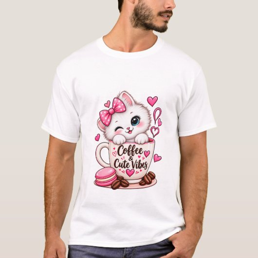 Mooie Koffie Kat T-Shirt (Voorkant)