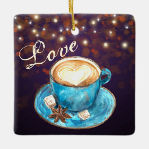 Mooie koffie-liefde seizoensgebonden kerstmis keramisch ornament