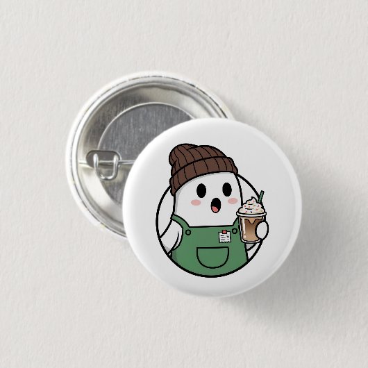 Mooie Koffieknop met Spookje Ronde Button 3,2 Cm (Voorkant /achterkant)