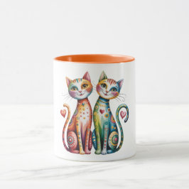 Mooie koffiemok met kleurrijk kattenpaar mok