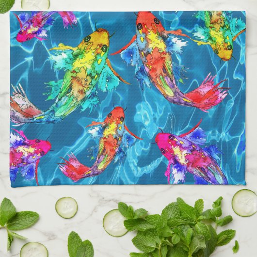 Mooie Koi Fish Pond keukenhanddoek (Gevouwen)