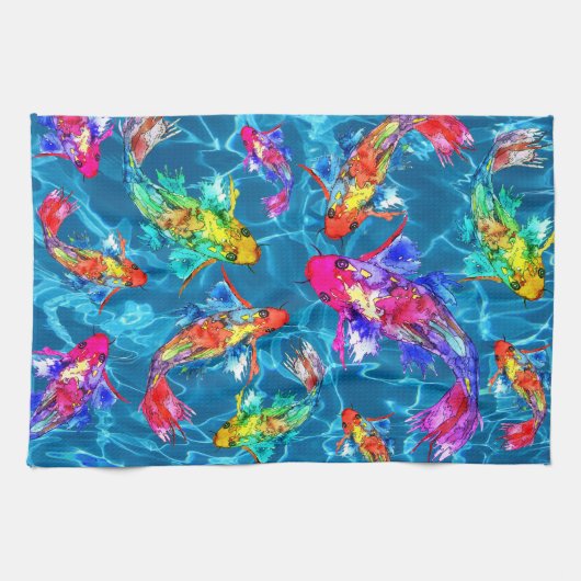 Mooie Koi Fish Pond keukenhanddoek (Horizontaal)