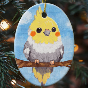 Mooie Koketiel Huisdier Vogel Schildering Geel Gri Keramisch Ornament