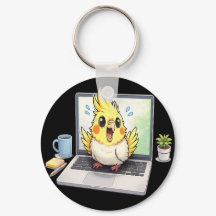 Mooie Koketiel Vogel aan Laptop Sleutelhanger