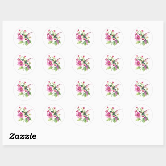 Mooie kolibrie bloemen illustratie ronde sticker (Vel)