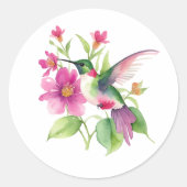 Mooie kolibrie bloemen illustratie ronde sticker (Voorkant)