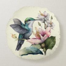 Mooie kolibrie en bloemen rond kussen