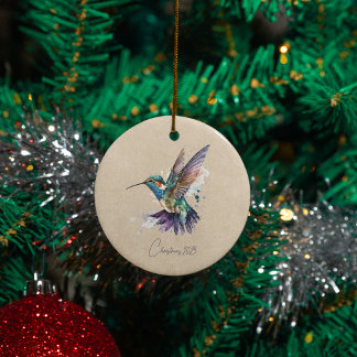 Mooie kolibrie gepersonaliseerde Waterverf Keramisch Ornament