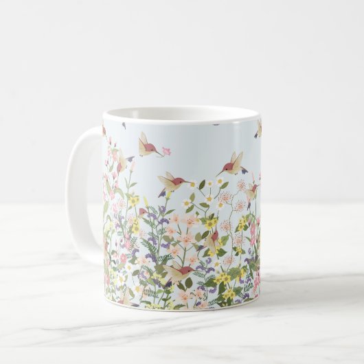 Mooie kolibrie in de bloemenhoed koffiemok (Voorkant links)