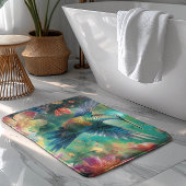 Mooie kolibrie omringd door bloemen badmat