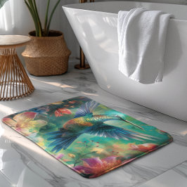 Mooie kolibrie omringd door bloemen badmat