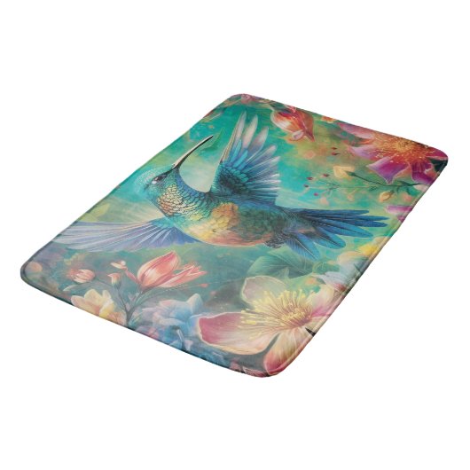 Mooie kolibrie omringd door bloemen badmat (Gekanteld)