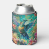 Mooie kolibrie omringd door bloemen blikjeskoeler (Blikje Voorkant)