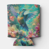 Mooie kolibrie omringd door bloemen blikjeskoeler (Achterkant)