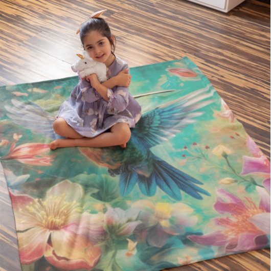 Mooie kolibrie omringd door bloemen fleece deken