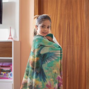 Mooie kolibrie omringd door bloemen fleece deken