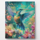 Mooie kolibrie omringd door bloemen fotoplaat (Voorkant)