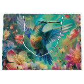 Mooie kolibrie omringd door bloemen groot cadeauzakje (Voorkant)