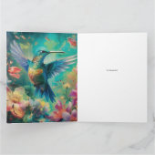 Mooie kolibrie omringd door bloemen kaart (Binnen)