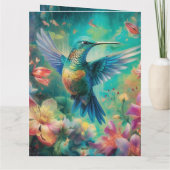 Mooie kolibrie omringd door bloemen kaart (Achterkant)