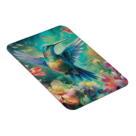 Mooie kolibrie omringd door bloemen magneet (Rechterzijde)
